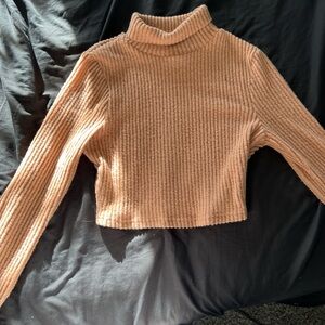 Ribbed Turtleneck Sweater in Tan
